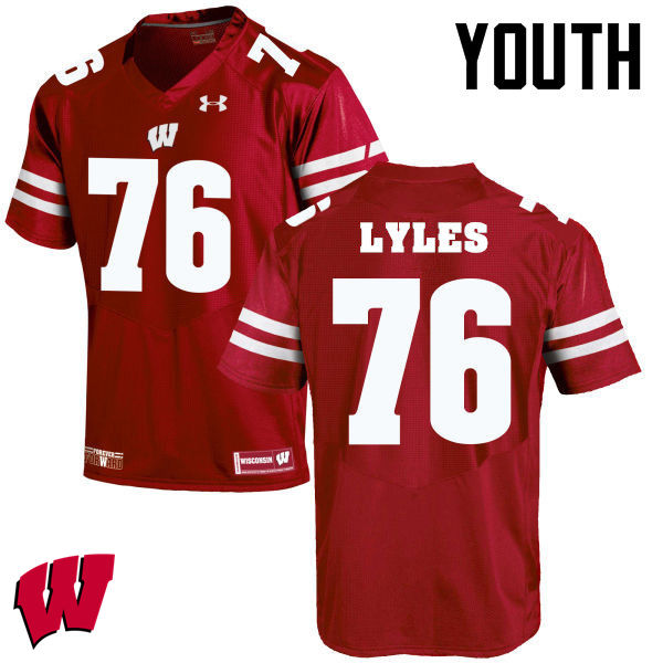 Youth Winsconsin Badgers #76 Kayden Lyles College Football Jerseys-Red